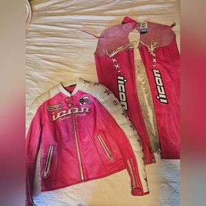 ICON - Rare Pink Kitty Leather Motorcycle Set With Jacket And Chaps Vintage